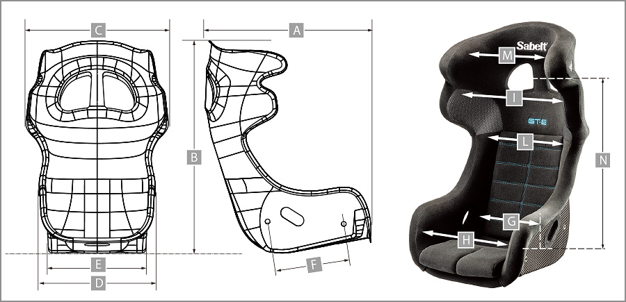 Sabelt レーシングシート GT-E サイズチャート