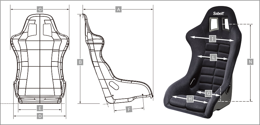 Sabelt レーシングシート GT-3 サイズ表