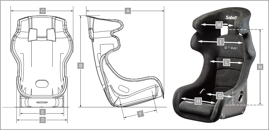 Sabelt レーシングシート GT621 サイズ表