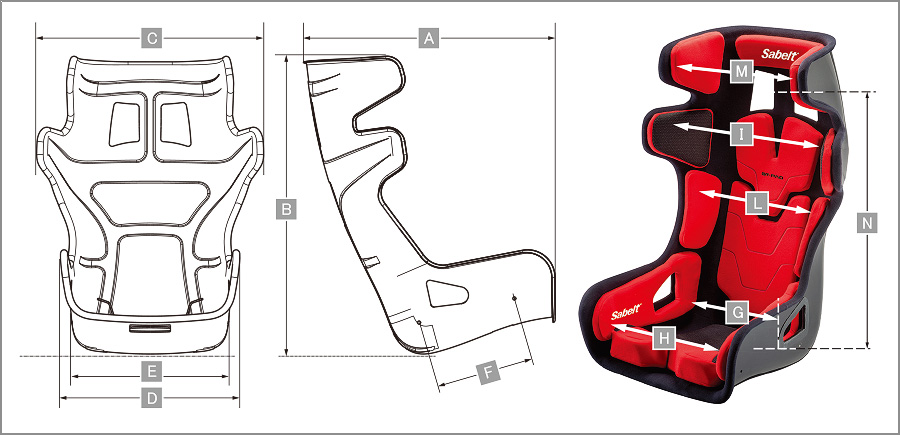 Sabelt レーシングシート GT-PAD サイズ表